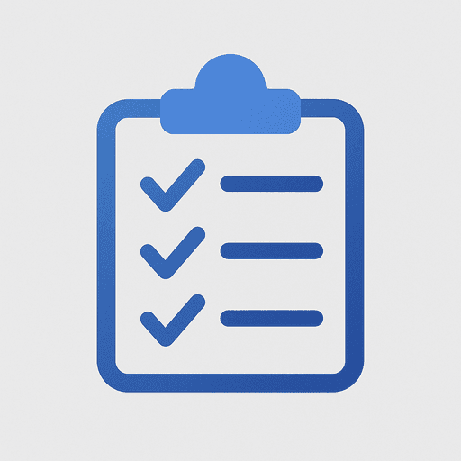 Tasky icon: a blue clipboard with three ticked items.